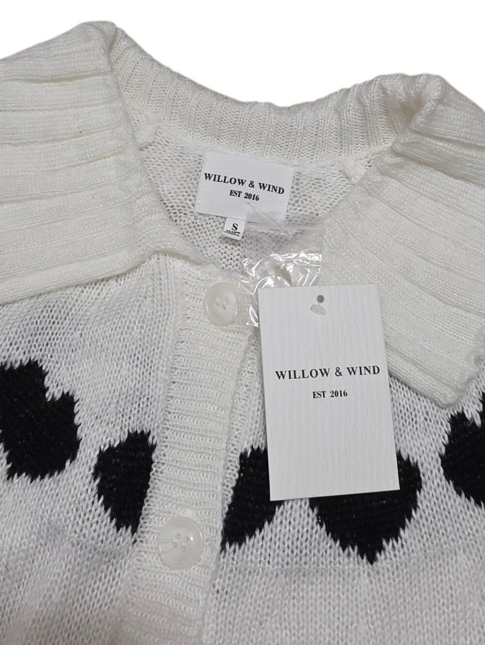 Willow & Wind black and white button up knit cardigan with heart detail - Picture 4 of 5